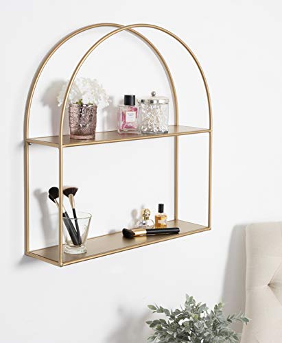 Kate and Laurel Monroe Glam Arch Shelf, 24 x 26, Gold, Modern Geometric Shelf for Wall