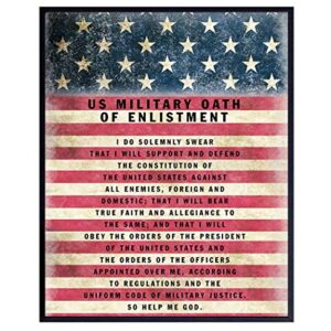 Military Oath of Enlistment - Patriotic American Flag Wall Art Decor, Decoration - Gift for Soldiers, Army, Navy, Air Force, Marines, Coast Guard, Veterans, Vets-UNFRAMED Poster Print 8x10 Photo