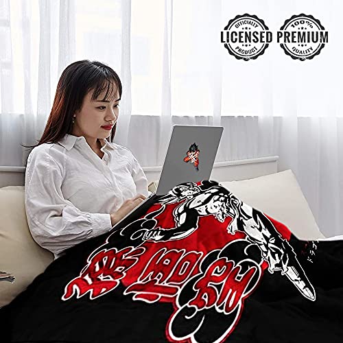 Stunned Mind Dragon Ball Z Blanket with Black/White and Red Accents, with Magnet Featuring Goku Using his Kamehameha Wave, 45” x 60”, Shonen Jump Set