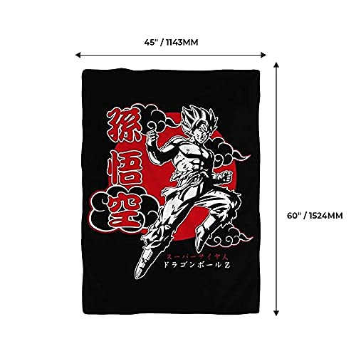 Stunned Mind Dragon Ball Z Blanket with Black/White and Red Accents, with Magnet Featuring Goku Using his Kamehameha Wave, 45” x 60”, Shonen Jump Set