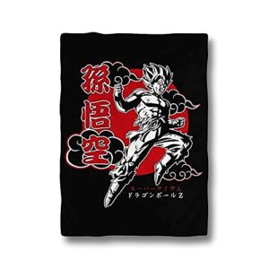 Stunned Mind Dragon Ball Z Blanket with Black/White and Red Accents, with Magnet Featuring Goku Using his Kamehameha Wave, 45” x 60”, Shonen Jump Set