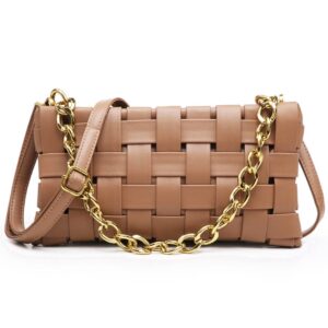 yp woven small crossbody handbag purse for women oversized woven shoulder strap messenger bag clutch wallet square bag (brown1)