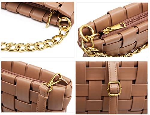 YP Woven Small Crossbody Handbag Purse for Women Oversized Woven Shoulder Strap Messenger Bag Clutch Wallet Square Bag (Brown1)