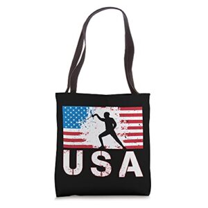 fencing usa team american flag us fencers epee men women tote bag