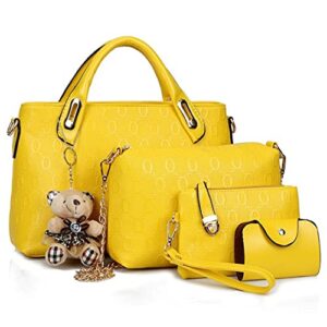 rainbosee 4pcs set handbags for women fashion top handle shoulder bag hobo shopper satchels card holder tote purses yellow