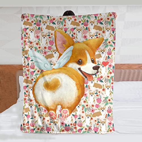 JASMODER Cute Corgi Angle Throw Blanket Warm Ultra-Soft Micro Fleece Blanket for Bed Couch Living Room