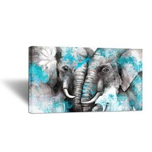 zlove large animal canvas wall art elephant couple in love boho decor mandala elephant grey and teal artwork for bedroom modern home decor stretched and framed ready to hang 20x36inch