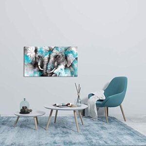 Zlove Large Animal Canvas Wall Art Elephant Couple in Love Boho Decor Mandala Elephant Grey and Teal Artwork for Bedroom Modern Home Decor Stretched and Framed Ready to Hang 20x36inch