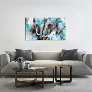 Zlove Large Animal Canvas Wall Art Elephant Couple in Love Boho Decor Mandala Elephant Grey and Teal Artwork for Bedroom Modern Home Decor Stretched and Framed Ready to Hang 20x36inch