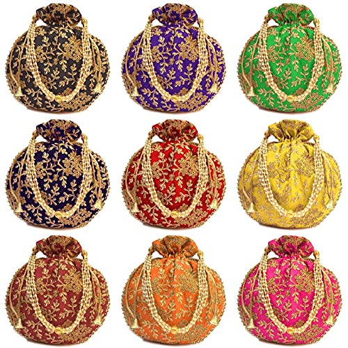 Flyingasedgle Handicrafts and jewellery Designer Women Potli Bags or Wristlets or rajasthani batwa for Wedding & Parties, Best for gifting (Pack of 100 Potali)