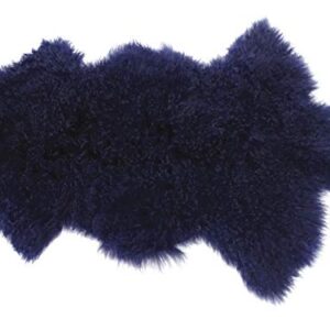 Deluxe Home Decorative Curly Fur Soft Plush 100% Real Genuine Mongolian (Tibetan) Lamb Wool Rug Carpet (Blue)