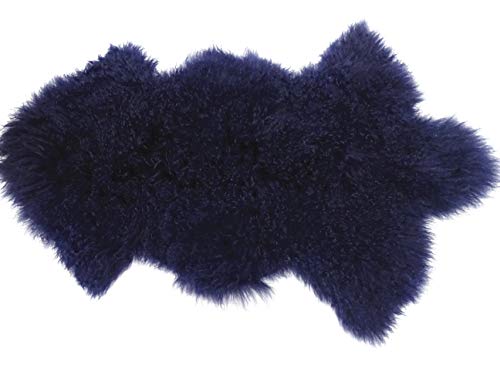 Deluxe Home Decorative Curly Fur Soft Plush 100% Real Genuine Mongolian (Tibetan) Lamb Wool Rug Carpet (Blue)