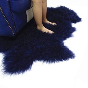 Deluxe Home Decorative Curly Fur Soft Plush 100% Real Genuine Mongolian (Tibetan) Lamb Wool Rug Carpet (Blue)