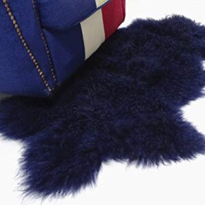 Deluxe Home Decorative Curly Fur Soft Plush 100% Real Genuine Mongolian (Tibetan) Lamb Wool Rug Carpet (Blue)