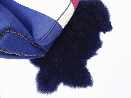 Deluxe Home Decorative Curly Fur Soft Plush 100% Real Genuine Mongolian (Tibetan) Lamb Wool Rug Carpet (Blue)