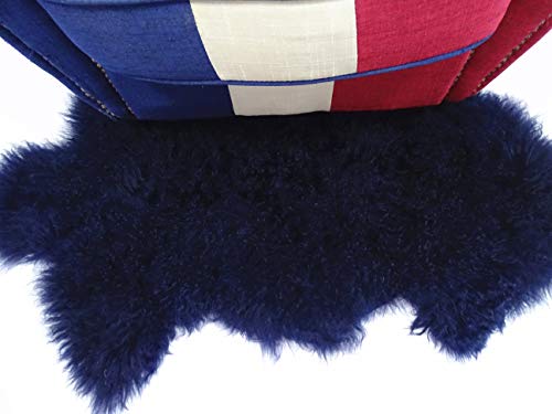 Deluxe Home Decorative Curly Fur Soft Plush 100% Real Genuine Mongolian (Tibetan) Lamb Wool Rug Carpet (Blue)