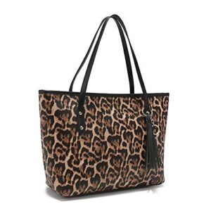 Tiwougel Women Purses and Tote Shoulder bag big Capacity Tassel Handbag-Leopard