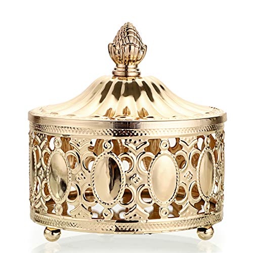 Hipiwe hollow out Metal Jewelry Box with Lid - Gold Mirrored Jewelry Trinket Organizer Ring Earrings Necklace Home Decor Storage Box, Chest Keepsake Gift Box for Women Girls