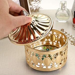 Hipiwe hollow out Metal Jewelry Box with Lid - Gold Mirrored Jewelry Trinket Organizer Ring Earrings Necklace Home Decor Storage Box, Chest Keepsake Gift Box for Women Girls