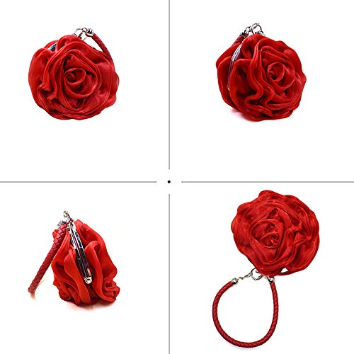 Goclothod Women Rose Shaped Clutch Soft Satin Wristlet Handbag Wedding Party Purse(Medium)