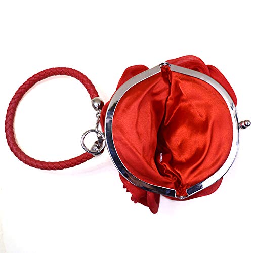 Goclothod Women Rose Shaped Clutch Soft Satin Wristlet Handbag Wedding Party Purse(Medium)