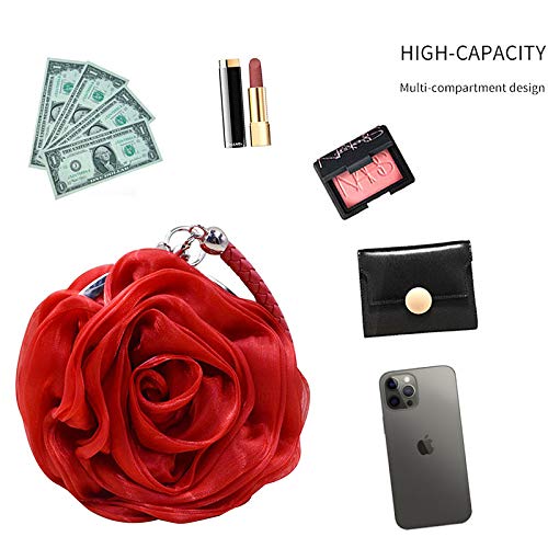 Goclothod Women Rose Shaped Clutch Soft Satin Wristlet Handbag Wedding Party Purse(Medium)