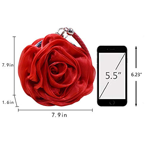 Goclothod Women Rose Shaped Clutch Soft Satin Wristlet Handbag Wedding Party Purse(Medium)