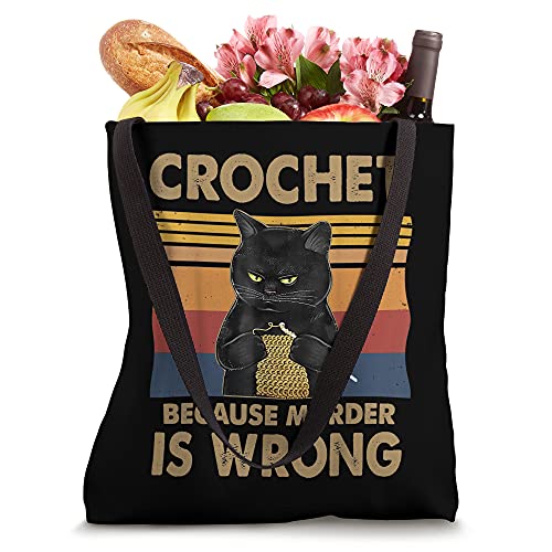 Funny Black Cat Crochet Because Murder Is Wrong Tote Bag