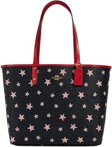 coach reversible pvc city signature tote (large, navy/red multi)