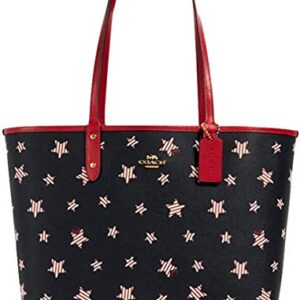 Coach Reversible PVC City Signature Tote (Large, Navy/Red Multi)