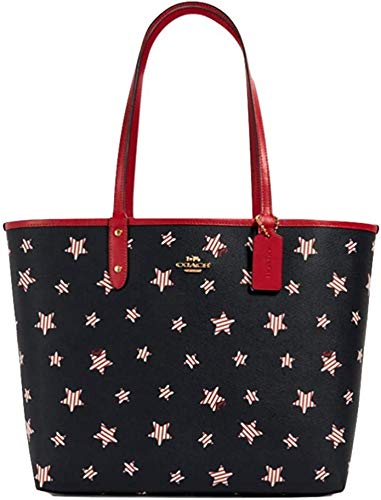 Coach Reversible PVC City Signature Tote (Large, Navy/Red Multi)