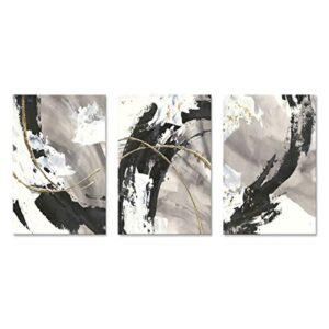 black and white canvas art wall decor for living room framed abstract 3 piece gold gray print painting modern artwork 16x24in x3