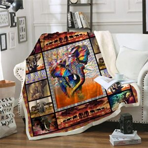 Elephant Blanket Super Soft 3D African Elephant Walking Throw Blankets for Couch Living Room Bed Adult and Teenager All Seasons Warm 51"x 59"