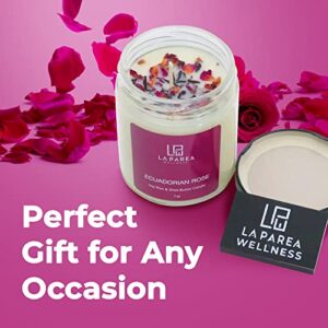 La Parea Wellness - Ecuadorian Rose Shea Butter & Soy Candles for Aromatherapy & Relaxation, Natural Calming Candle Scents, Massage Candles for Couples, Christmas Candles, 25-Hour Burn Time, 7 oz