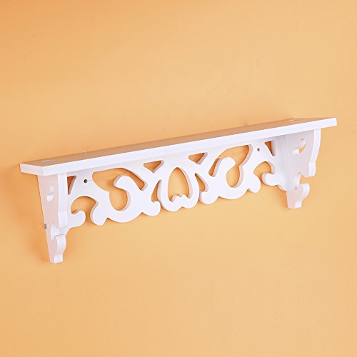 Ejoyous Floating Shelf Wall Mounted, Modern White Wooden Wall Display Shelves Wood Carved Cutout Design Storage Rack Organizer Chic Style for Home, Living Room, Bedding Room, Study, Kids Room, Office