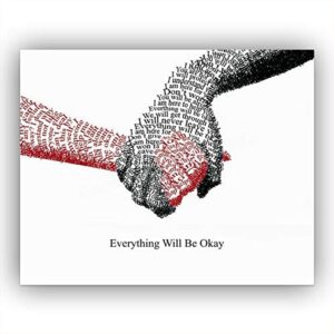 “everything will be okay” inspirational wall art-14 x 11″ typographic word art hands print-ready to frame. motivational decor for home-office-school-counseling. positive sign for teachers!