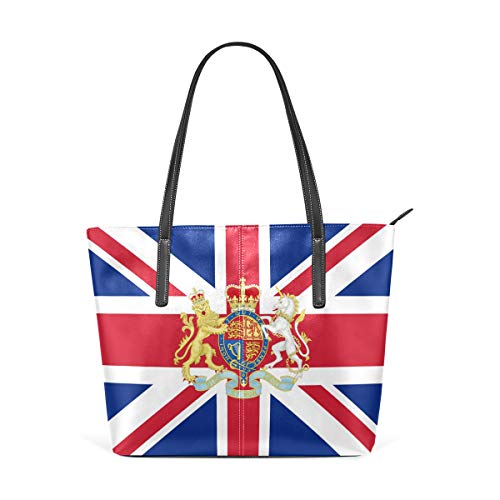 Women's Soft Leather Tote Shoulder Bag Big Capacity Handbag London British Flag And National Emblem