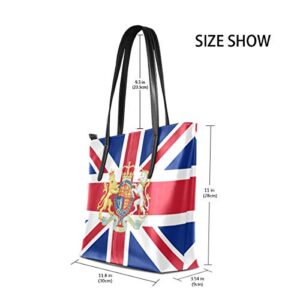 Women's Soft Leather Tote Shoulder Bag Big Capacity Handbag London British Flag And National Emblem