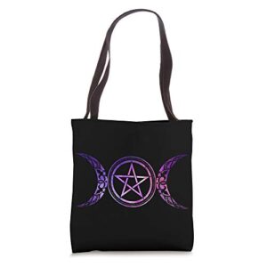 moon witch wiccan witchcraft occult pentagram star wicca tote bag