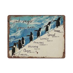 penguins on the slope god say you are lovely retro tin sign penguins lovers gift for home bedroom office cafe bar club pub animal lovers gift for women men birthday housewarming gift 8×5.5 inch