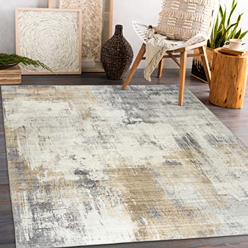 ReaLife Machine Washable Rug - Stain Resistant, Non-Shed - Eco-Friendly, Non-Slip, Family & Pet Friendly - Made from Premium Recycled Fibers - Abstract Modern - Beige, Gray, Ivory, 2'6" x 8'