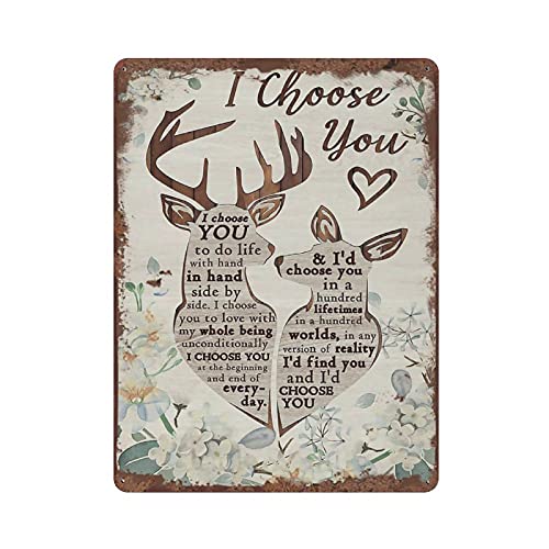 Deer I Choose You Retro Tin Sign Romantic Metal Sign for Couple Wife Husband Deer Lover Gift Wall Sign for Home Bedroom Bathroom Entryway Gallery Wall Decor Birthday Housewarming Gift 8x5.5 Inch