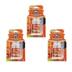 yankee candle autumn leaves car jar ultimate hanging odor neutralizing air freshener scent (pack of 3)