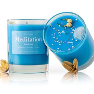 My Lumina Meditation Aromatherapy Candle w/Clear Quartz Crystal Inside, Beach Sage Relaxing Calming Positive Peace Energy, Soy Wax Blue Scented Candle for Home,Bath,Bathroom,Yoga,Self Care,Gift,Women