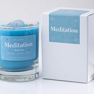 My Lumina Meditation Aromatherapy Candle w/Clear Quartz Crystal Inside, Beach Sage Relaxing Calming Positive Peace Energy, Soy Wax Blue Scented Candle for Home,Bath,Bathroom,Yoga,Self Care,Gift,Women