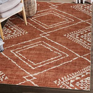 realife machine washable rug – stain resistant, non-shed – eco-friendly, non-slip, family & pet friendly – made from premium recycled fibers – moroccan diamond – orange, 5′ x 7′