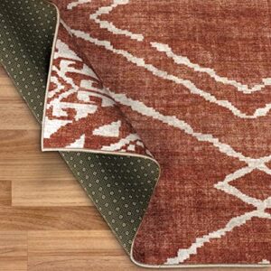 ReaLife Machine Washable Rug - Stain Resistant, Non-Shed - Eco-Friendly, Non-Slip, Family & Pet Friendly - Made from Premium Recycled Fibers - Moroccan Diamond - Orange, 5' x 7'