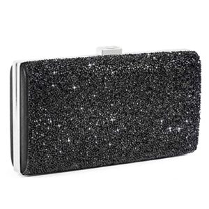 elabest glitter evening clutch bag rhinestone handbag crossbody purse wedding party bag for women and girls (single-sided black crystal)