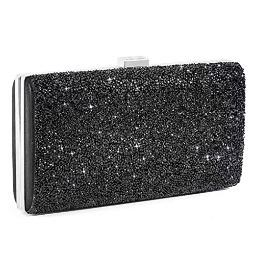 ELABEST Glitter Evening Clutch Bag Rhinestone Handbag Crossbody Purse Wedding Party Bag for Women and Girls (Single-sided black crystal)