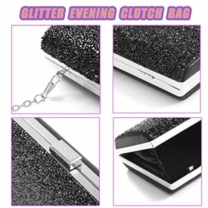 ELABEST Glitter Evening Clutch Bag Rhinestone Handbag Crossbody Purse Wedding Party Bag for Women and Girls (Single-sided black crystal)